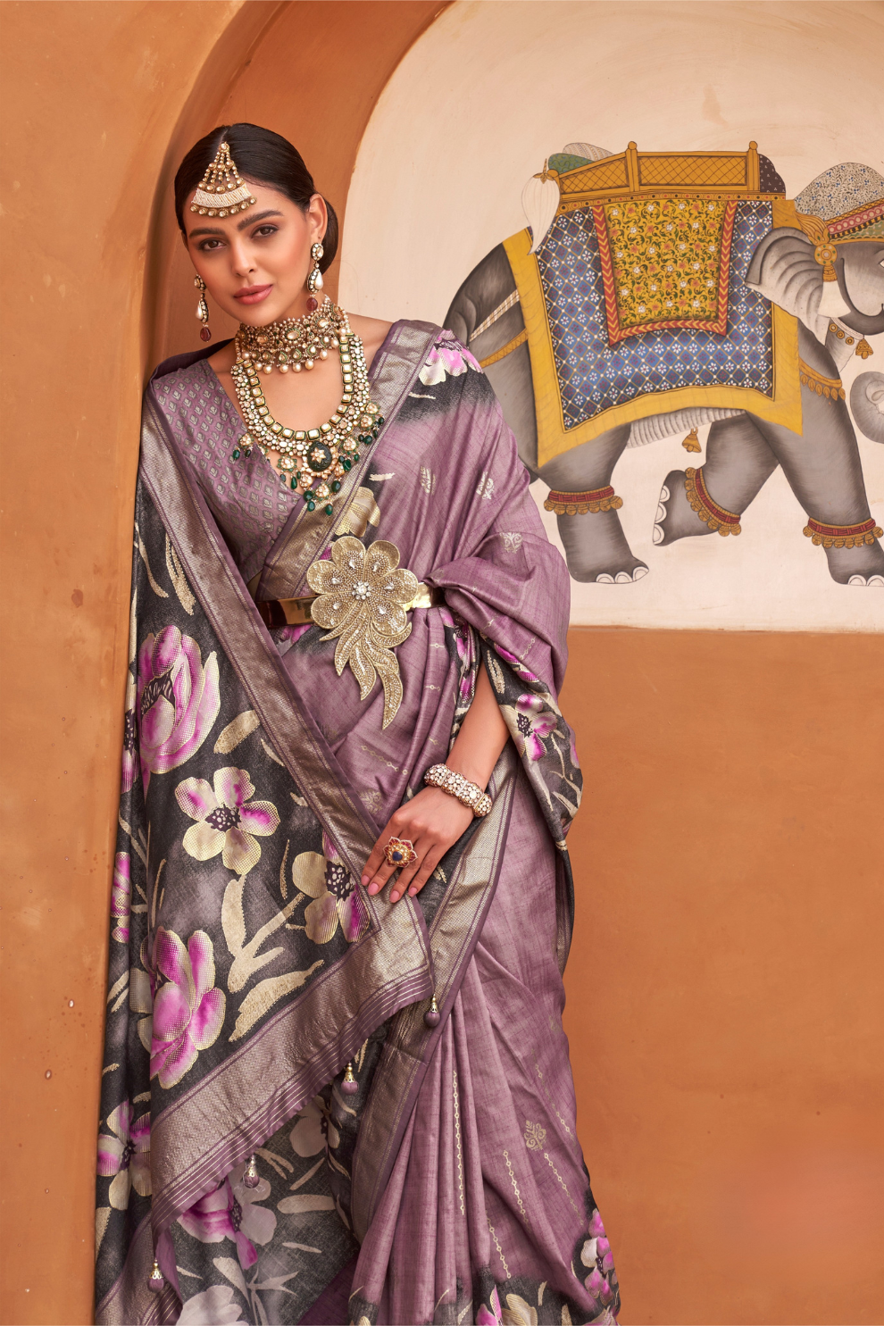 Banarasi Printed Silk Saree with Traditional Zari Highlights