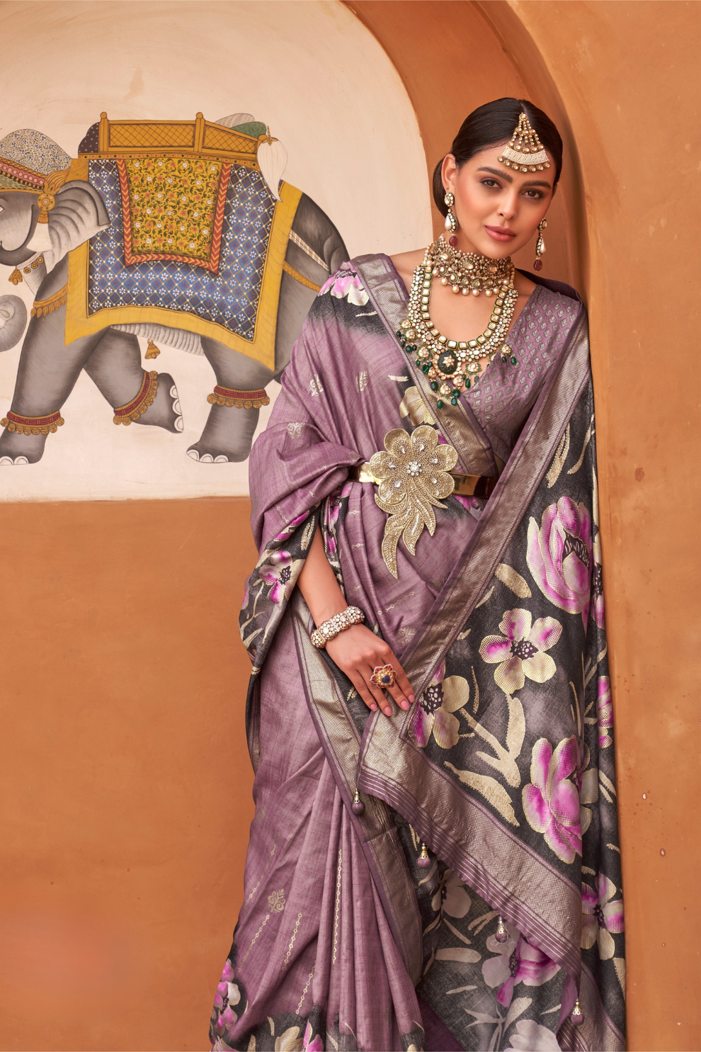 Banarasi Printed Silk Saree with Traditional Zari Highlights