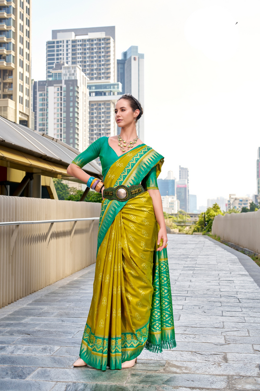 Soft Banarasi Silk Saree with Traditional Ikkat Weaving - LaVante Fashion