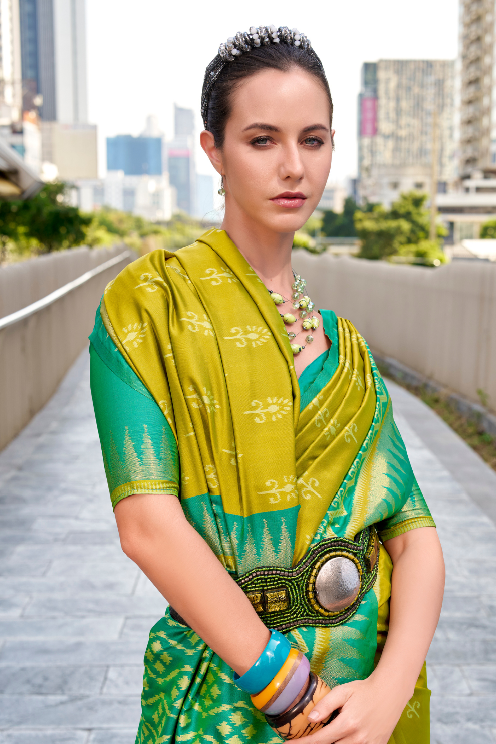 Soft Banarasi Silk Saree with Traditional Ikkat Weaving - LaVante Fashion