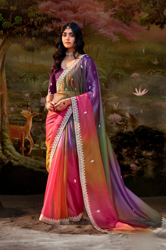 Dolla Silk Embroidered Wedding Saree with Contrast Blouse Design