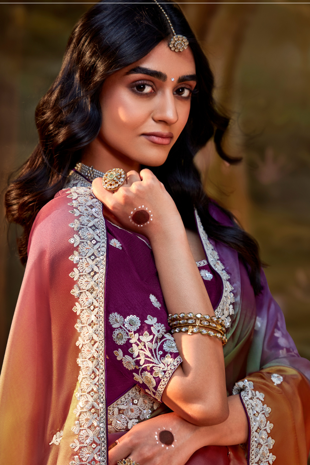 Dolla Silk Embroidered Wedding Saree with Contrast Blouse Design