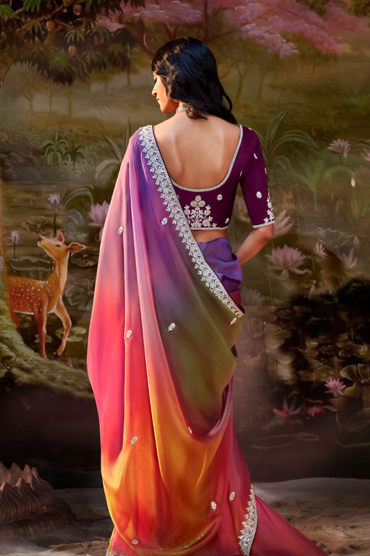 Dolla Silk Embroidered Wedding Saree with Contrast Blouse Design