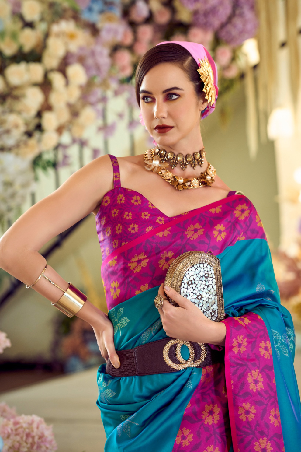 Soft Silk Saree with Traditional Ikkat Border - LaVante Fashion