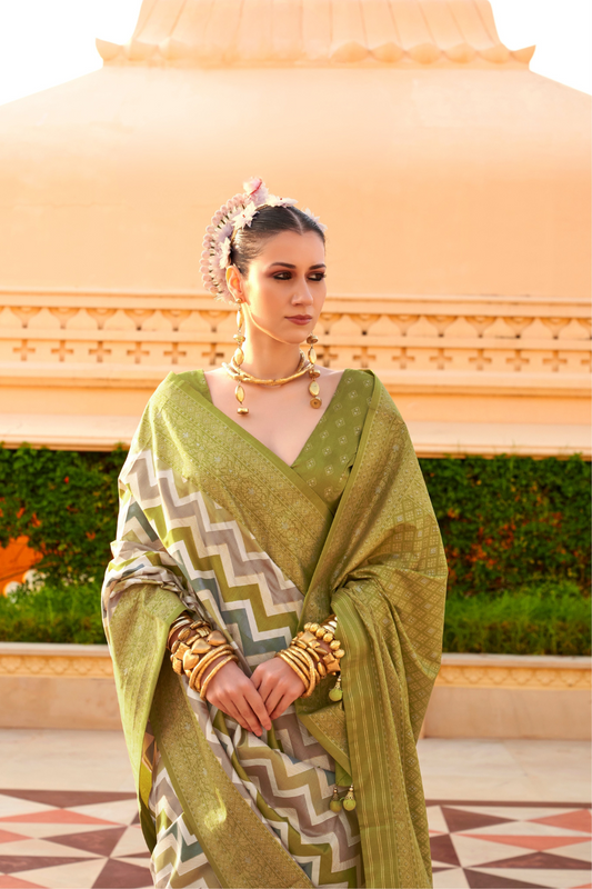 Foil Printed Poly Viscose Silk Saree with Elegant Aqua Finish