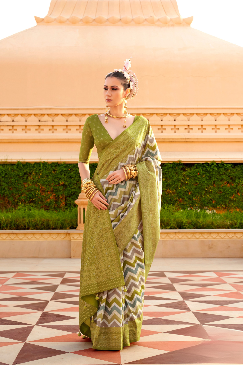 Foil Printed Poly Viscose Silk Saree with Elegant Aqua Finish