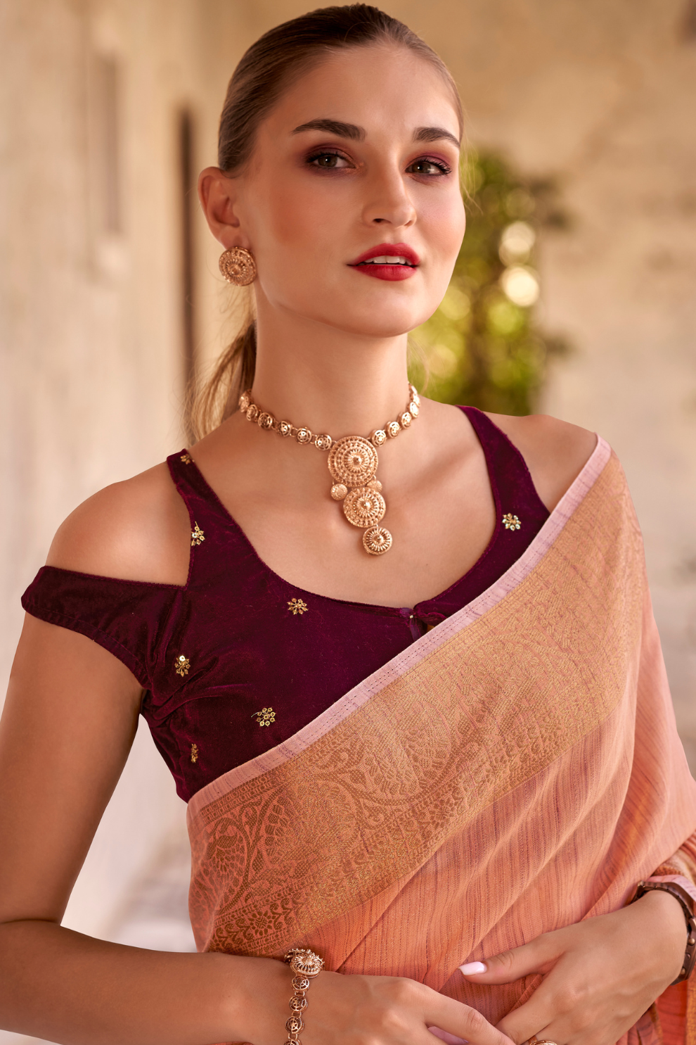 Elegant Tissue Linen Drape with Rich Velvet Contrast Blouse - LaVante Fashion