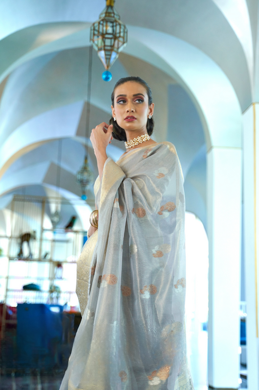 Tissue Finish Silk Saree with Blouse for Special Events