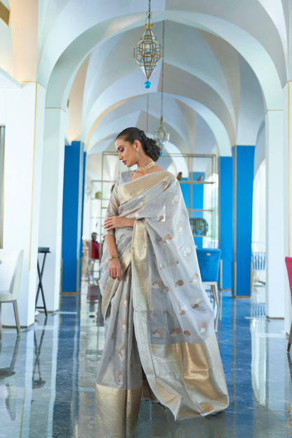 Tissue Finish Silk Saree with Blouse for Special Events