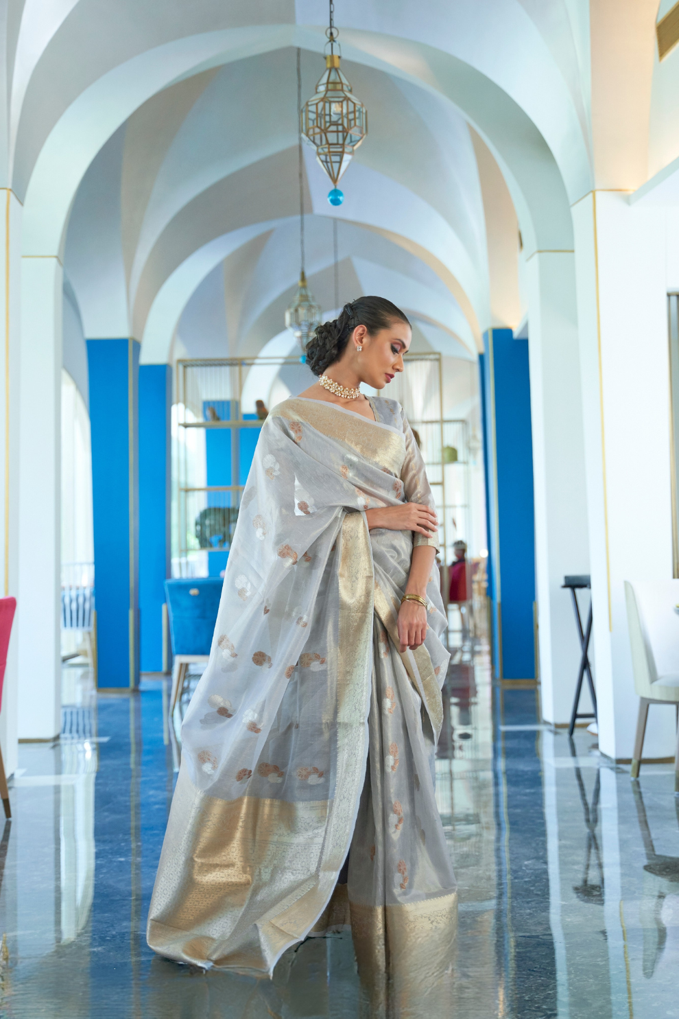 Tissue Finish Silk Saree with Blouse for Special Events