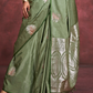 Tone-to-Tone Satin Handloom Saree with Banarasi Zari and Heavy Pallu