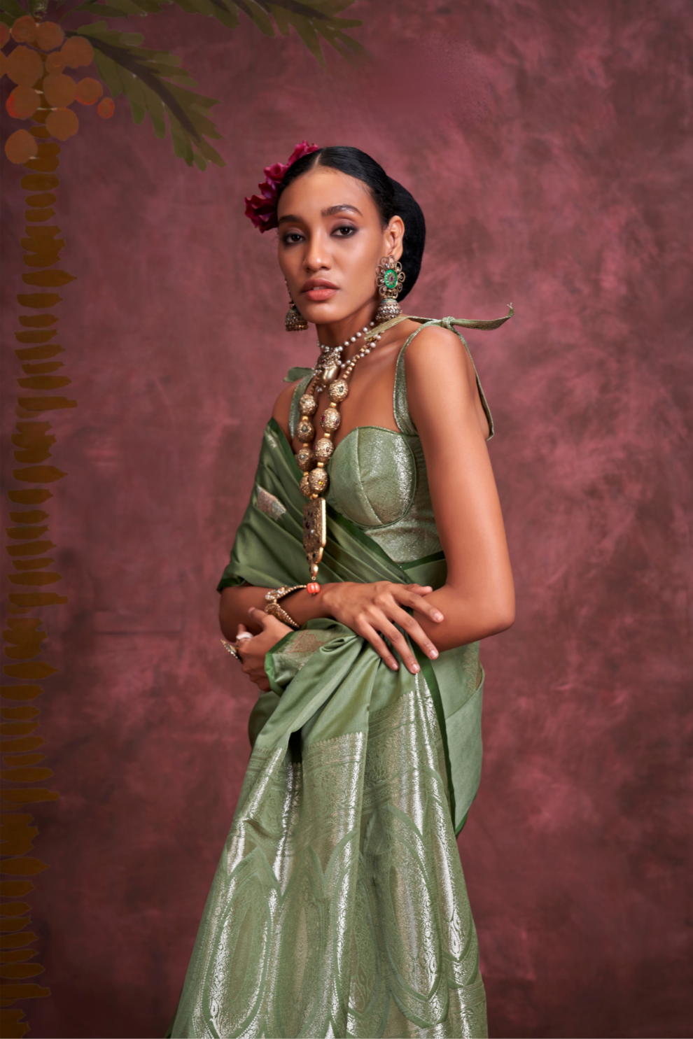 Tone-to-Tone Satin Handloom Saree with Banarasi Zari and Heavy Pallu