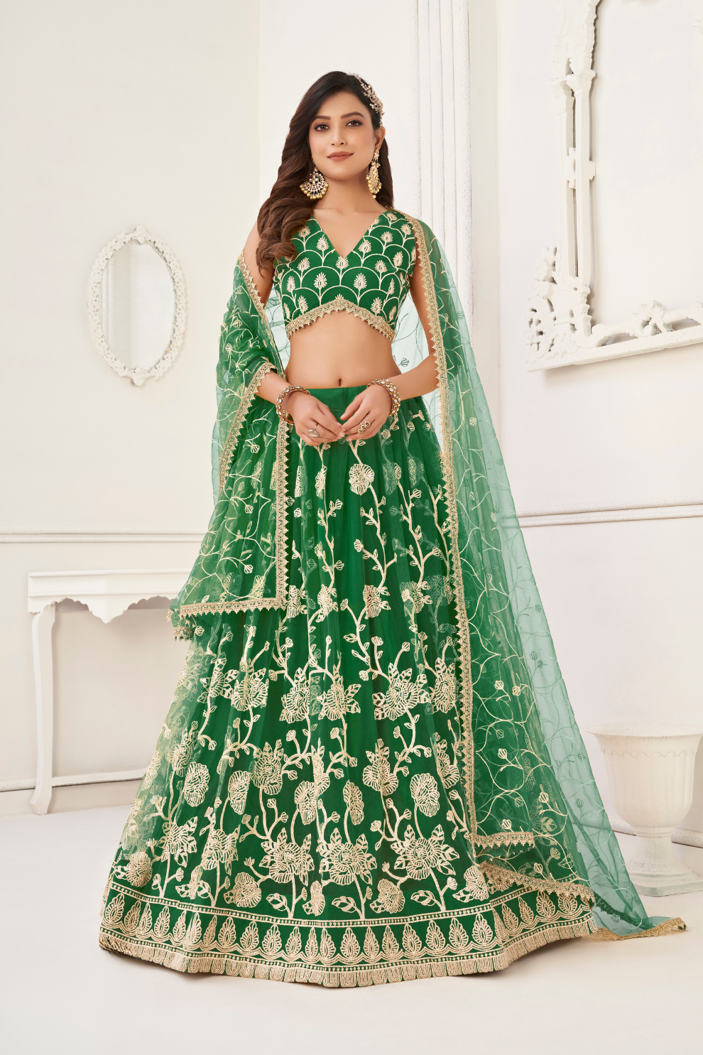 Trendy Butterfly Net Lehenga Choli with Intricate Thread & Sequin Work