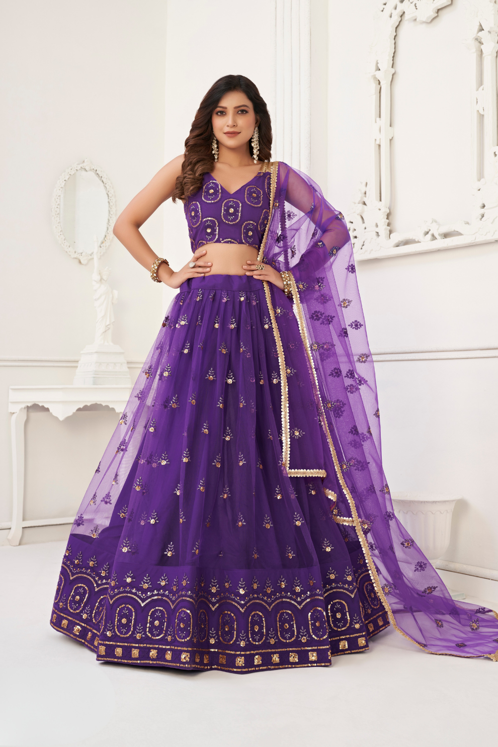 Trendy Butterfly Net Lehenga Choli with Intricate Thread & Sequin Work