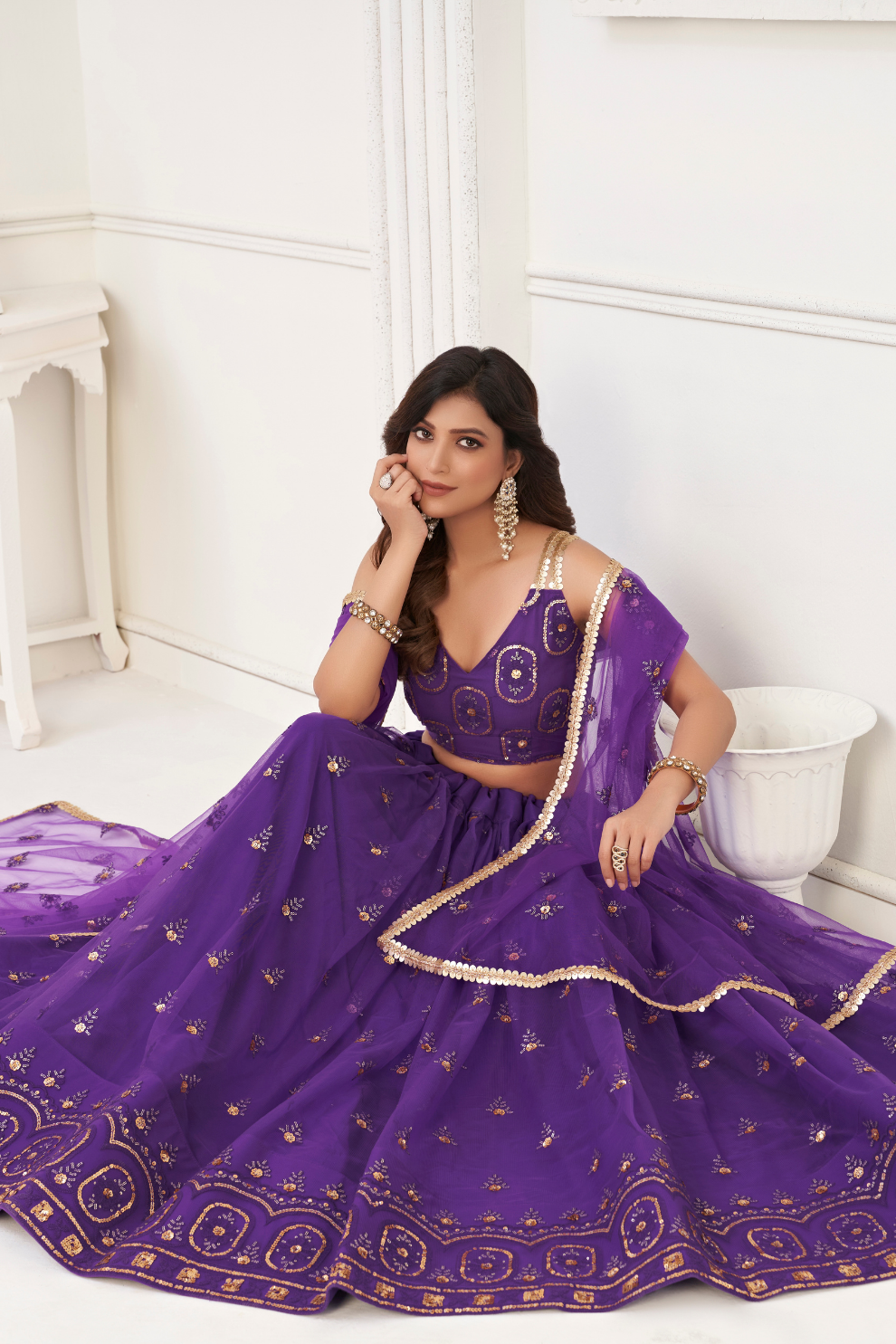 Trendy Butterfly Net Lehenga Choli with Intricate Thread & Sequin Work