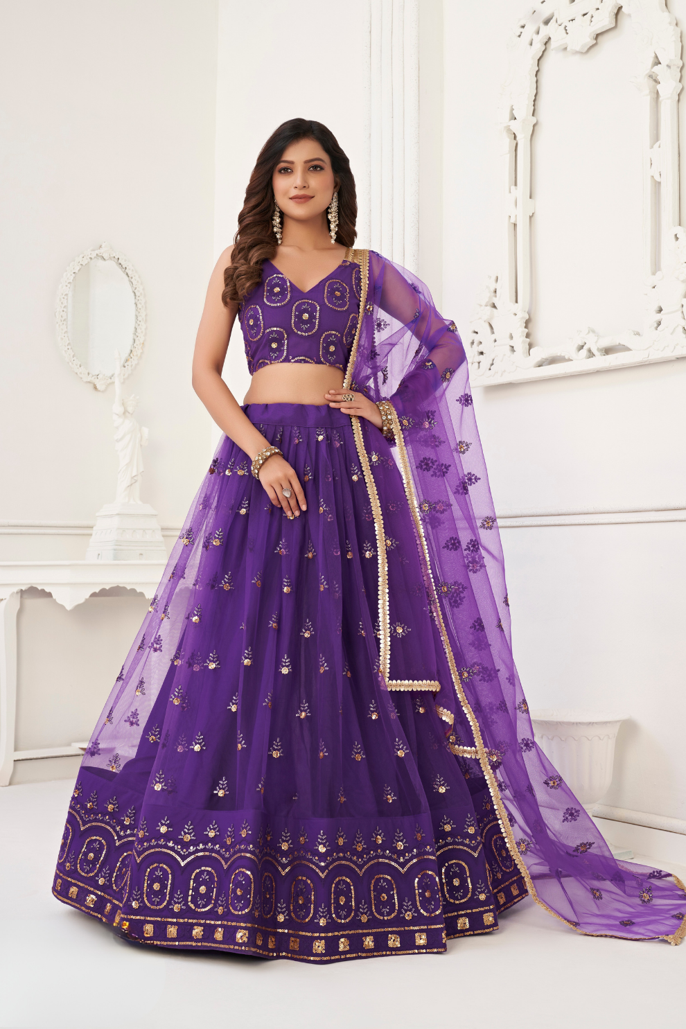 Trendy Butterfly Net Lehenga Choli with Intricate Thread & Sequin Work