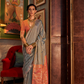Tussar Silk Saree with Ikkat Pallu and Contrast Blouse