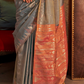 Tussar Silk Saree with Ikkat Pallu and Contrast Blouse