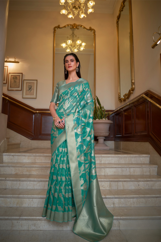 Organza Handloom Saree with Intricate Zari Weaving