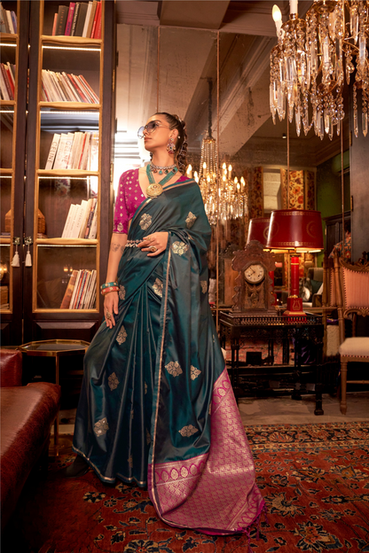 Pure Satin Handloom Silk Saree with Luxurious Weaving Detail
