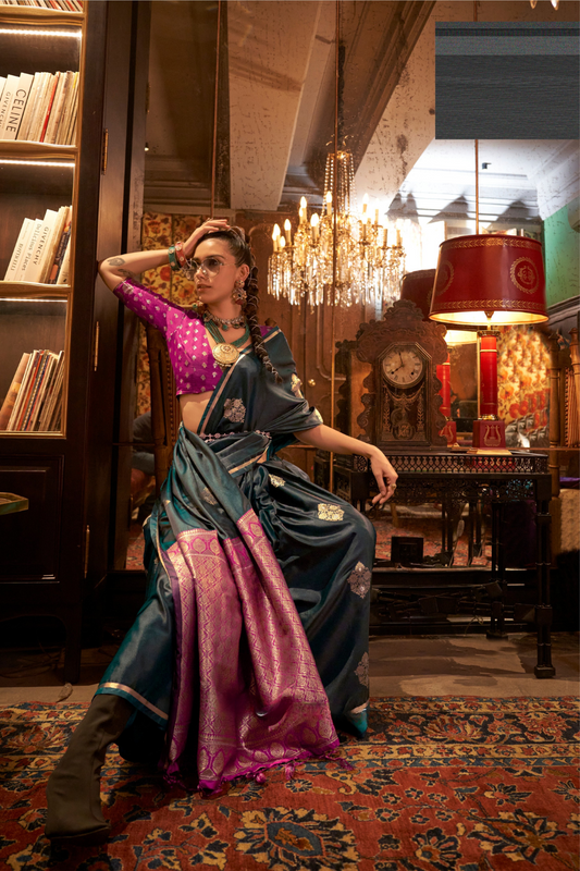 Pure Satin Handloom Silk Saree with Luxurious Weaving Detail