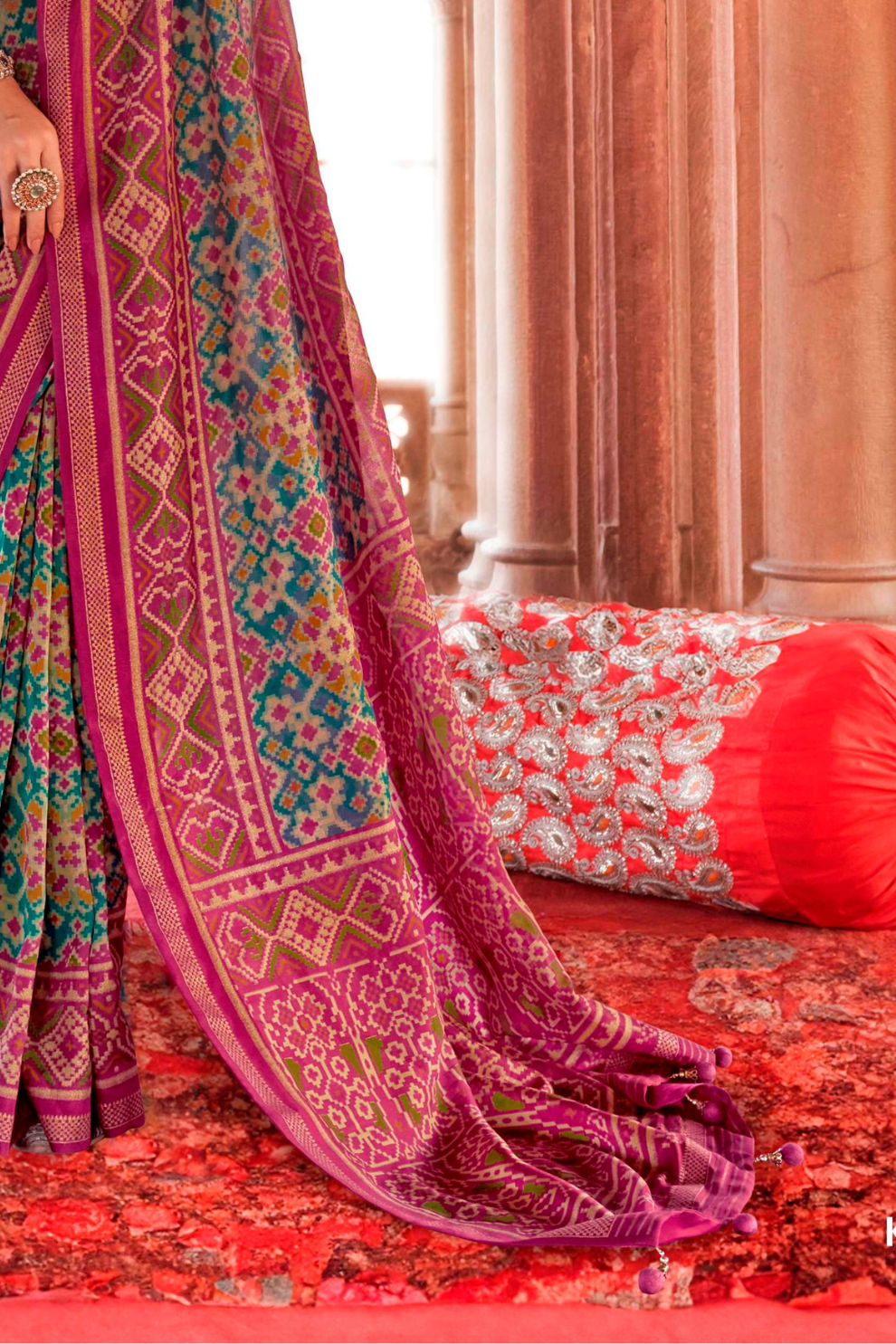 Two-Tone Georgette with Silk Saree Patola Design