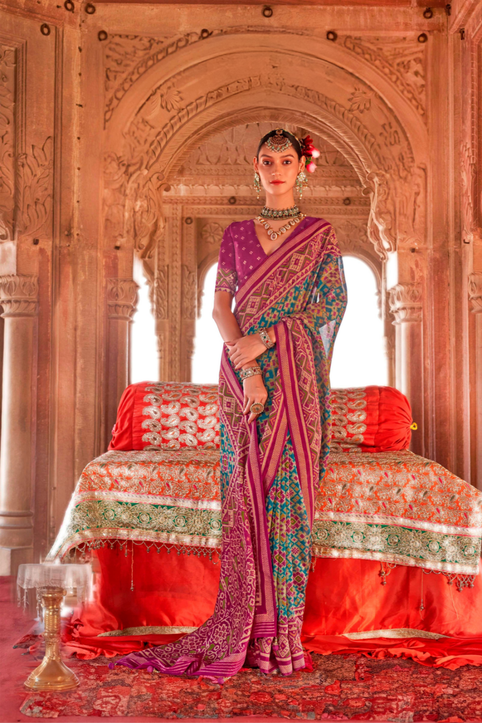 Two-Tone Georgette with Silk Saree Patola Design