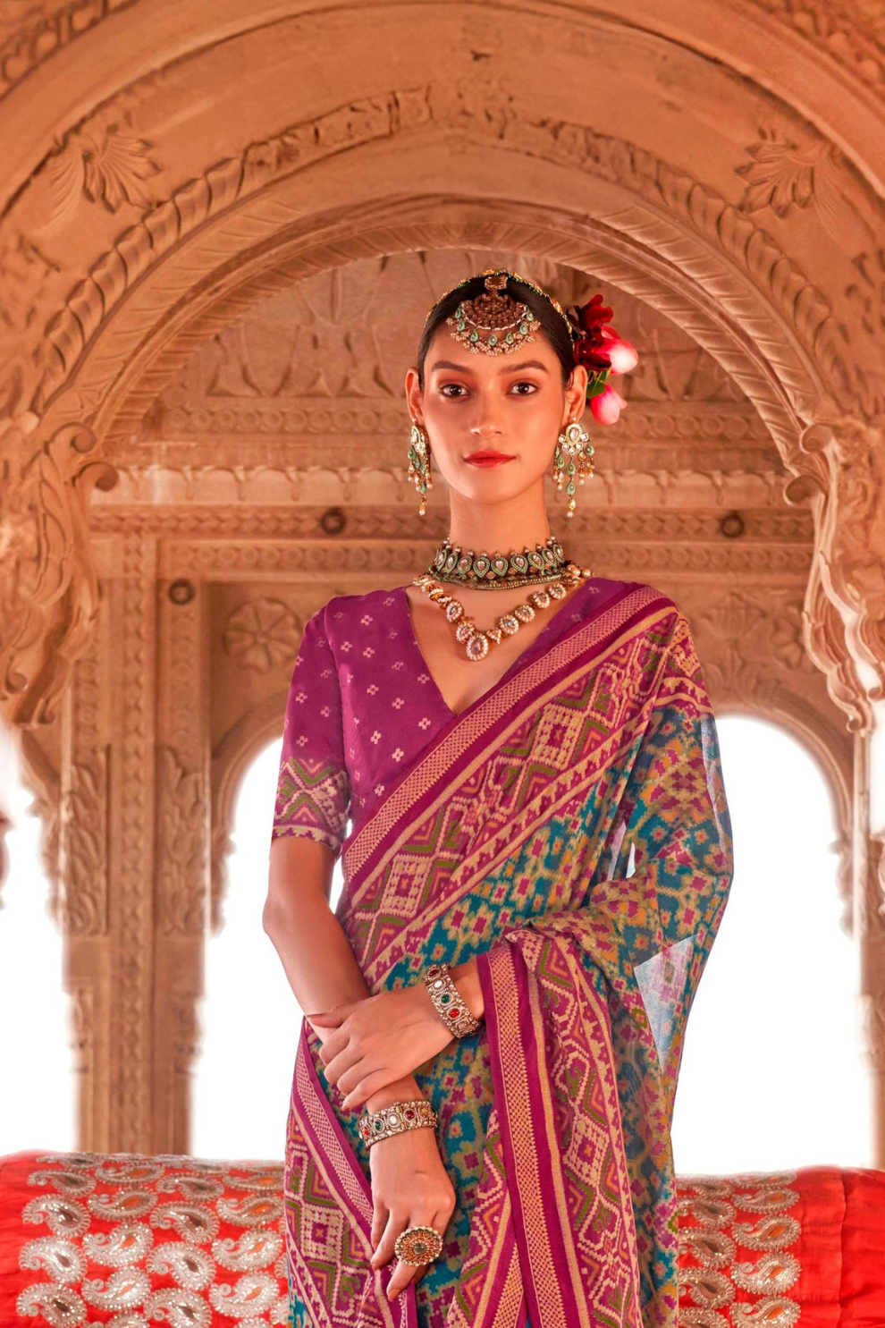 Two-Tone Georgette with Silk Saree Patola Design