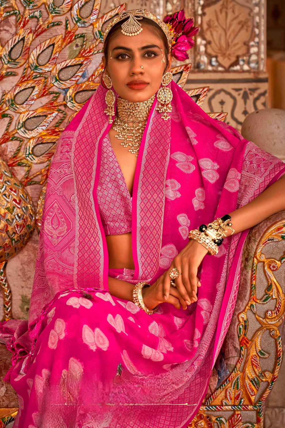 TWP Georgette Saree with Weaving Buta, Border & Pallu, - LaVante Fashion