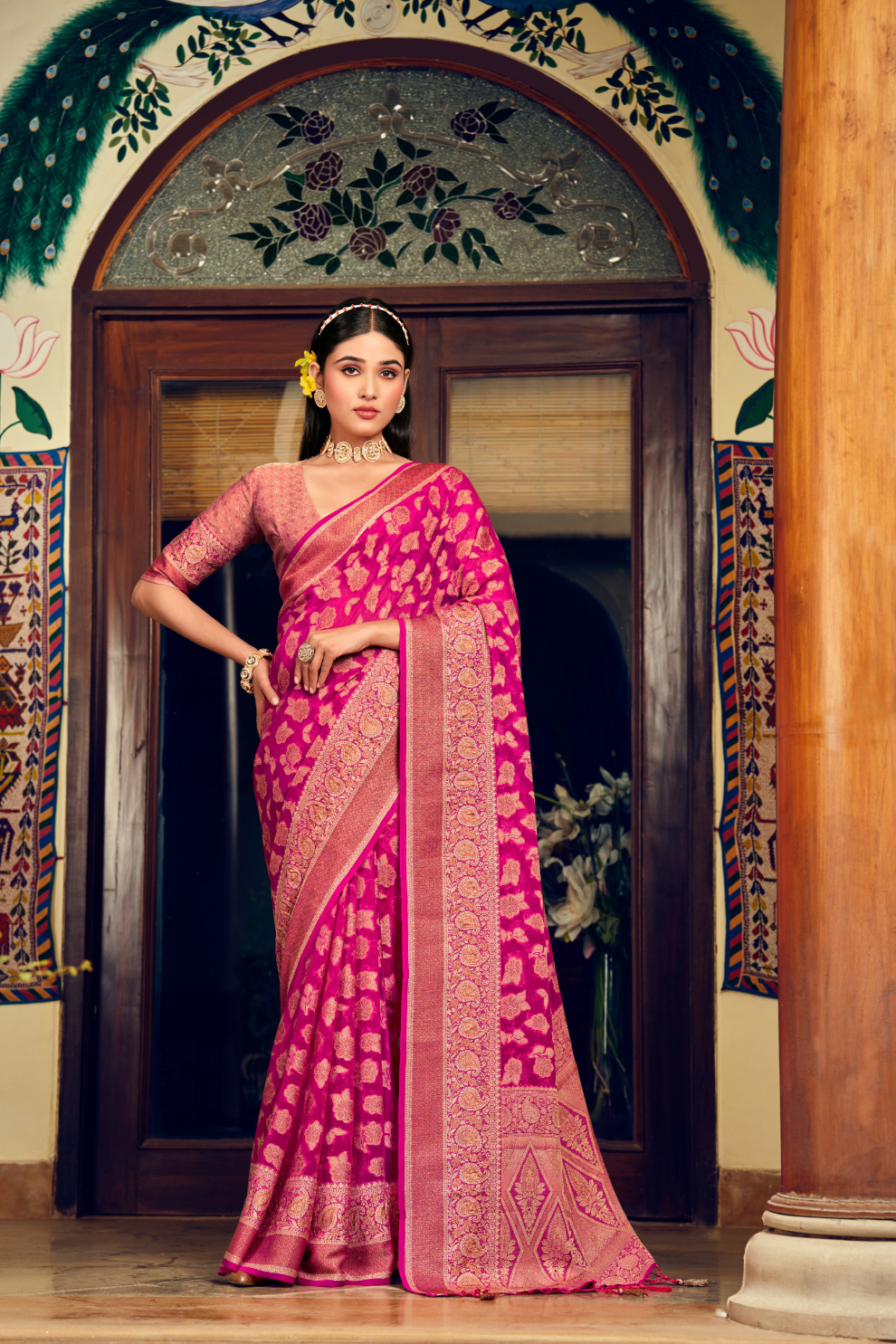 Two Ply Weaving Polyester Georgette Saree with Weaving Buta - LaVante Fashion