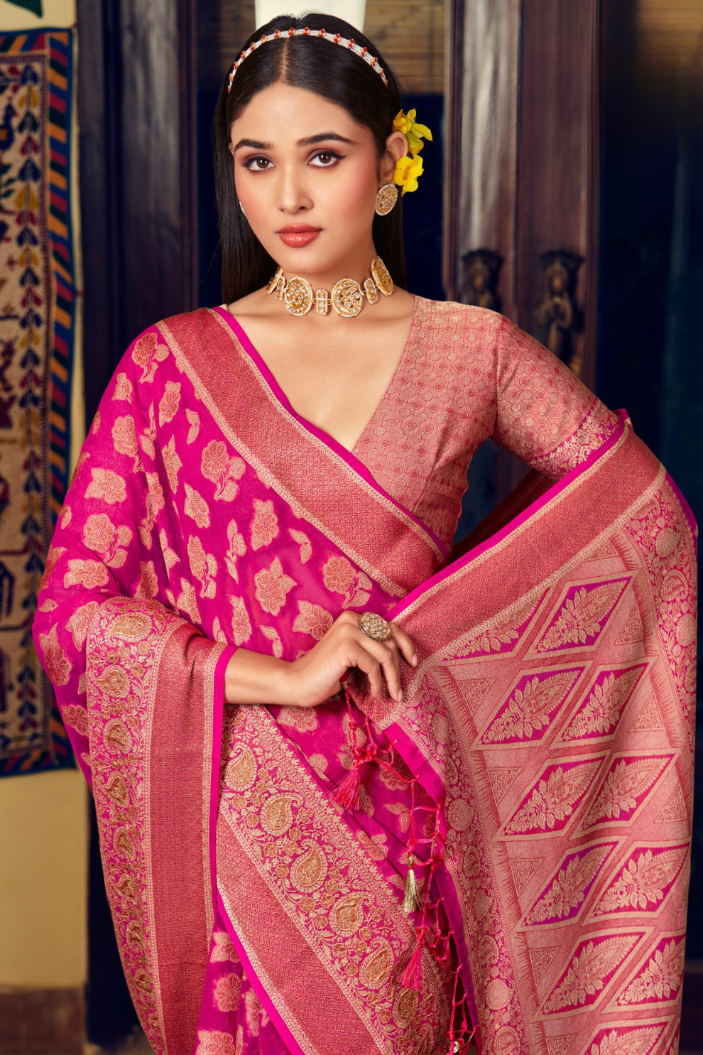 Two Ply Weaving Polyester Georgette Saree with Weaving Buta - LaVante Fashion