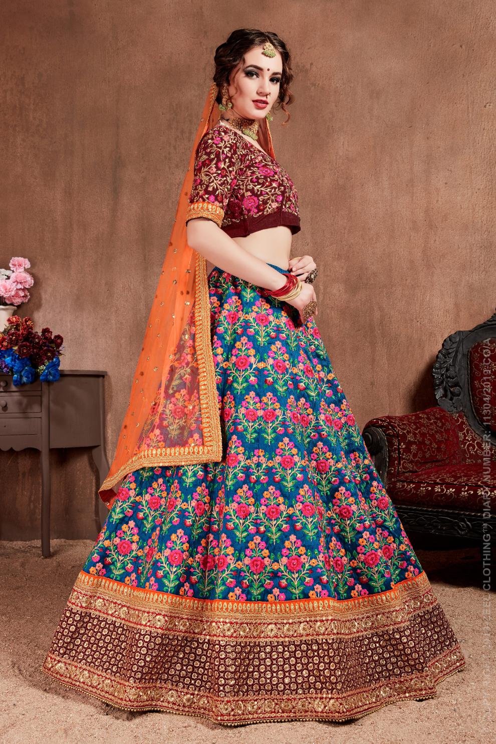 Luxurious Embroidered Mulberry Silk Bridal Lehenga Choli with Dupatta