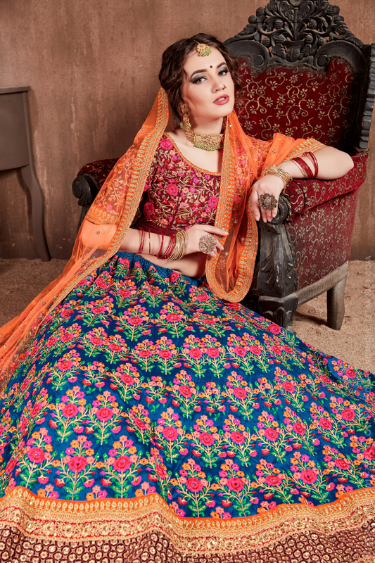 Luxurious Embroidered Mulberry Silk Bridal Lehenga Choli with Dupatta