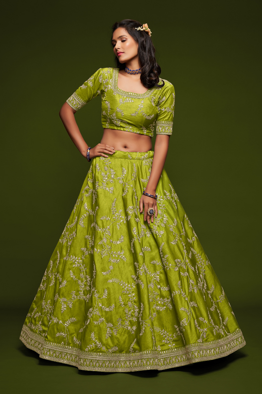 Thread Embroidered Silk Wedding Wear Lehenga Choli
