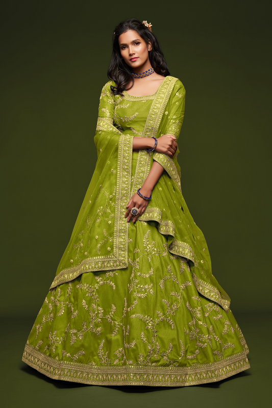 Thread Embroidered Silk Wedding Wear Lehenga Choli