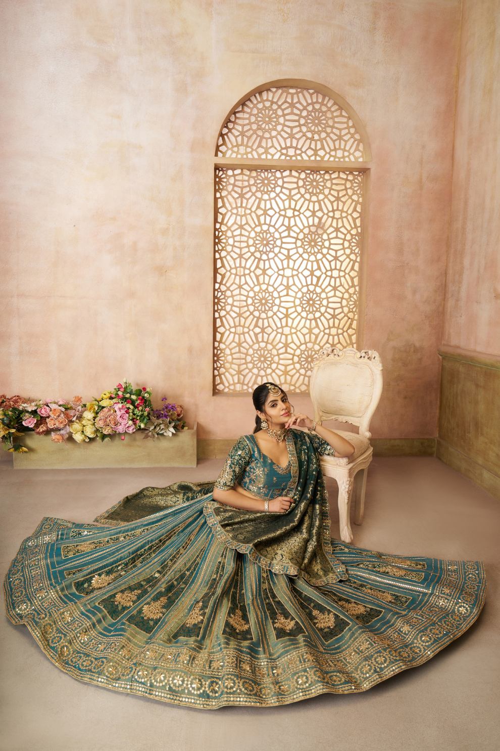Luxurious Tissue Lehenga Adorned with Banarasi Patches and Zari Craftsmanship