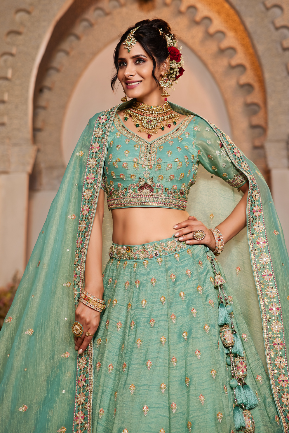 Tissue Lehenga Choli & Dupatta with Sequin Embroidery