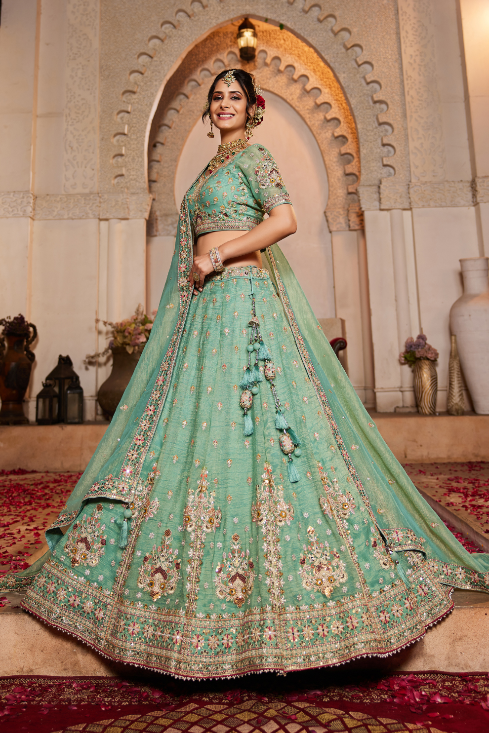 Tissue Lehenga Choli & Dupatta with Sequin Embroidery