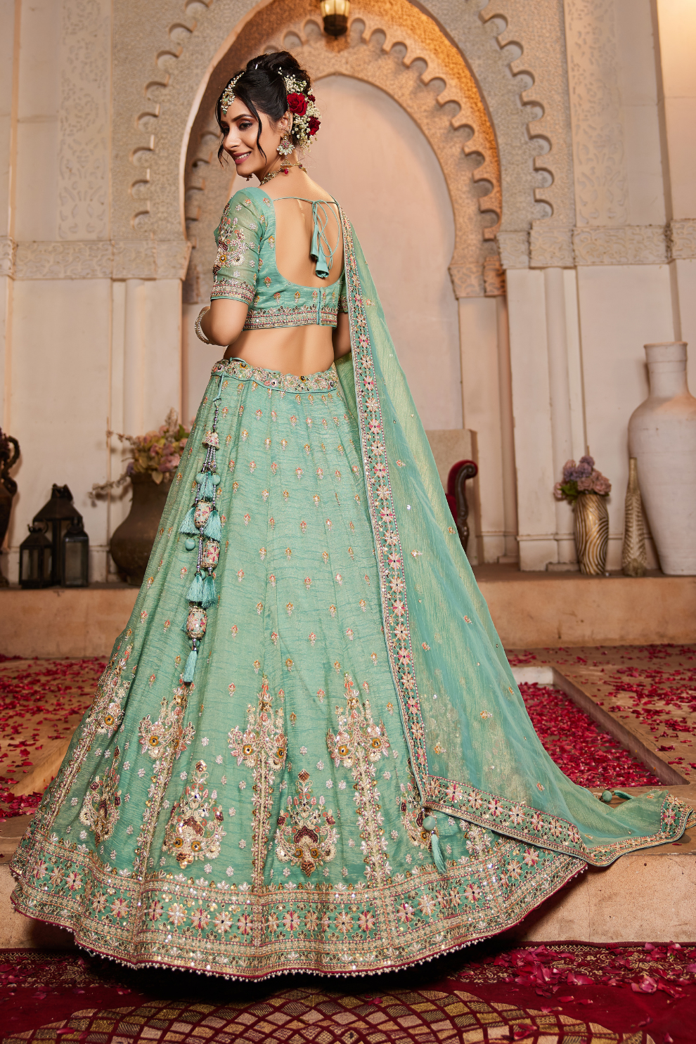 Tissue Lehenga Choli & Dupatta with Sequin Embroidery