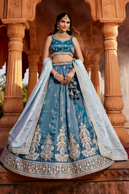 Designer Tissue Lehenga Choli with Sequin Embroidery and Coordinated Dupatta
