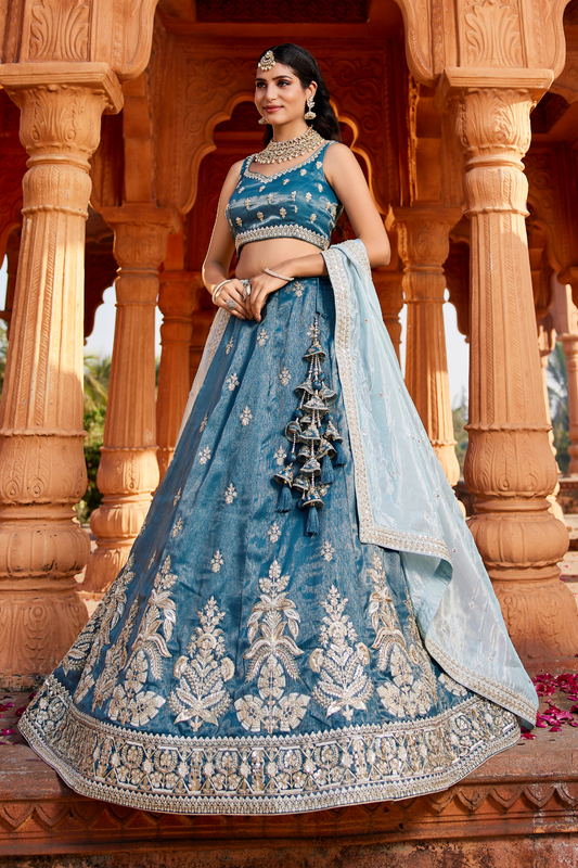 Designer Tissue Lehenga Choli with Sequin Embroidery and Coordinated Dupatta