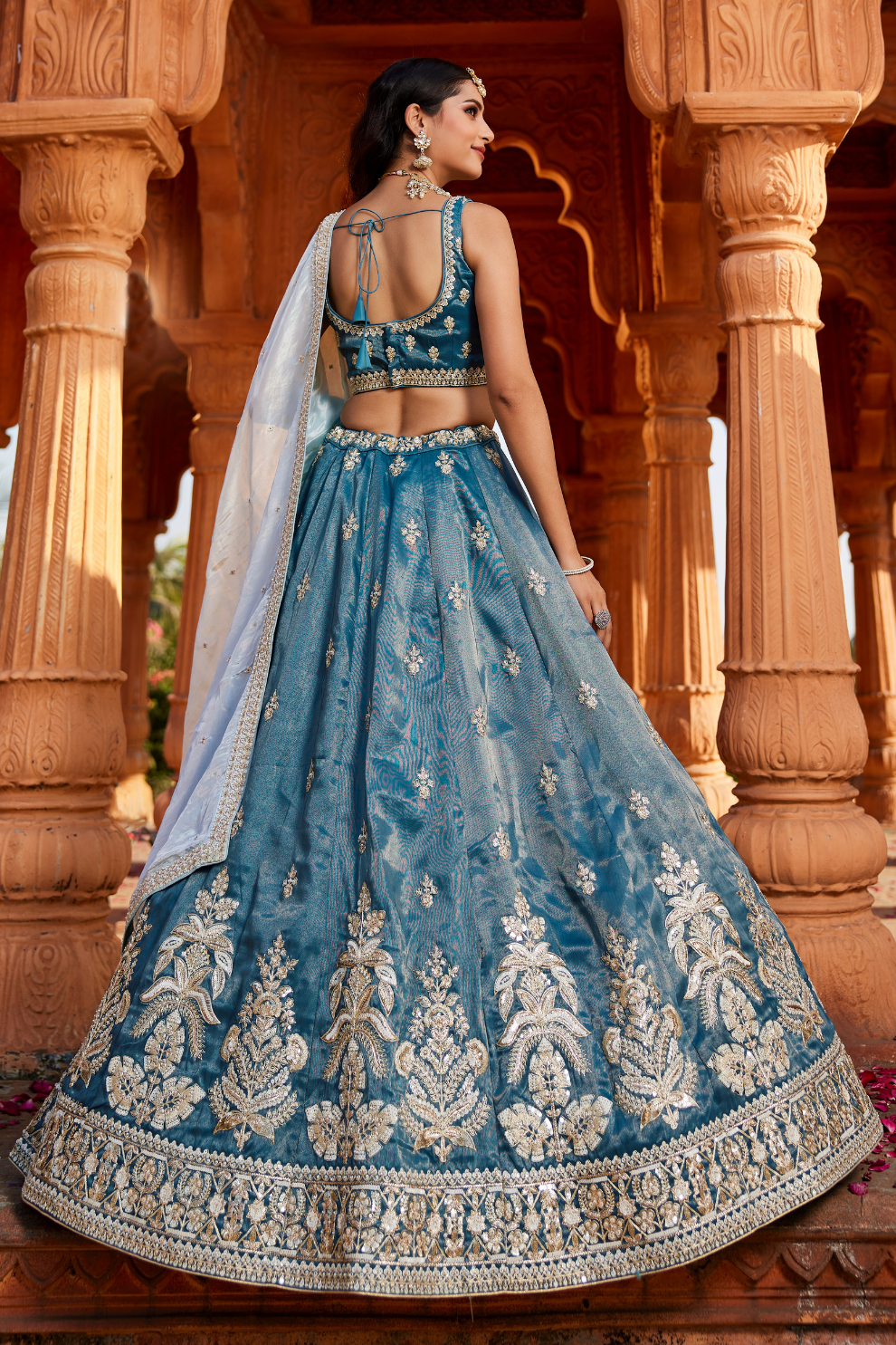 Designer Tissue Lehenga Choli with Sequin Embroidery and Coordinated Dupatta