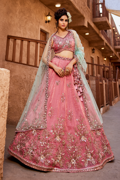 Elegant Tissue Sequin Embroidered Semi-Stitched Lehenga Choli with Dupatta