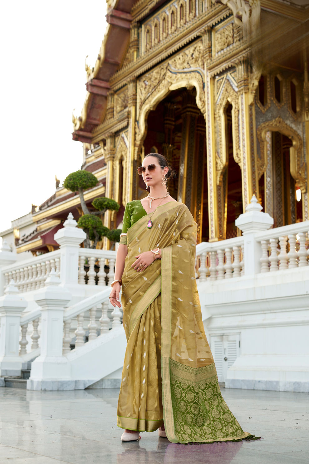 Tissue Silk Saree with Zari Booti and Elegant Sheen - LaVante Fashion