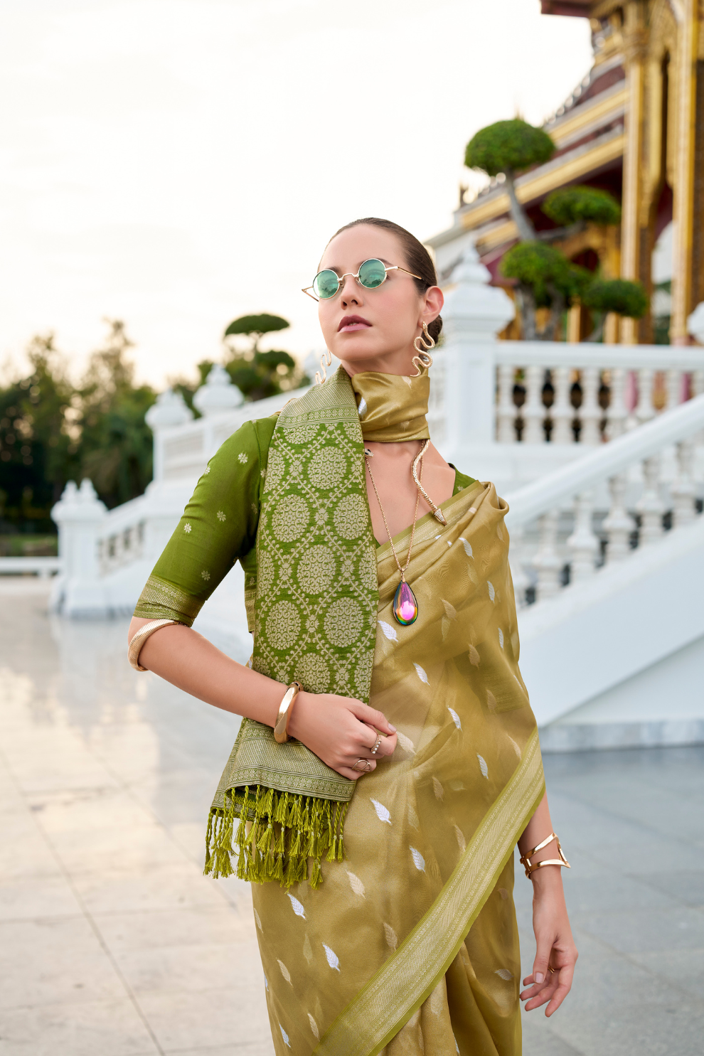 Tissue Silk Saree with Zari Booti and Elegant Sheen - LaVante Fashion