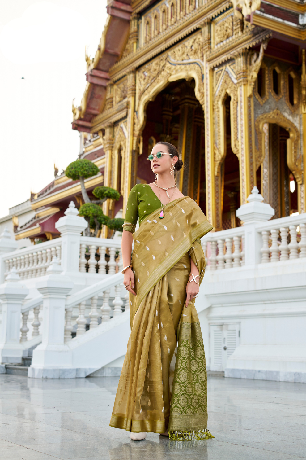 Tissue Silk Saree with Zari Booti and Elegant Sheen - LaVante Fashion