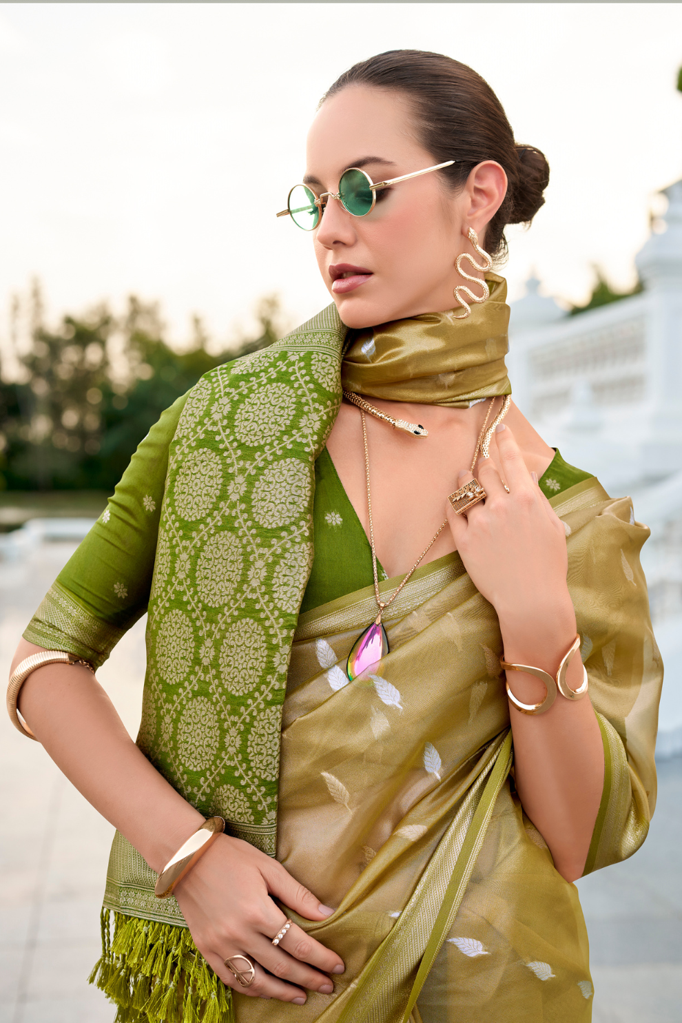 Tissue Silk Saree with Zari Booti and Elegant Sheen - LaVante Fashion