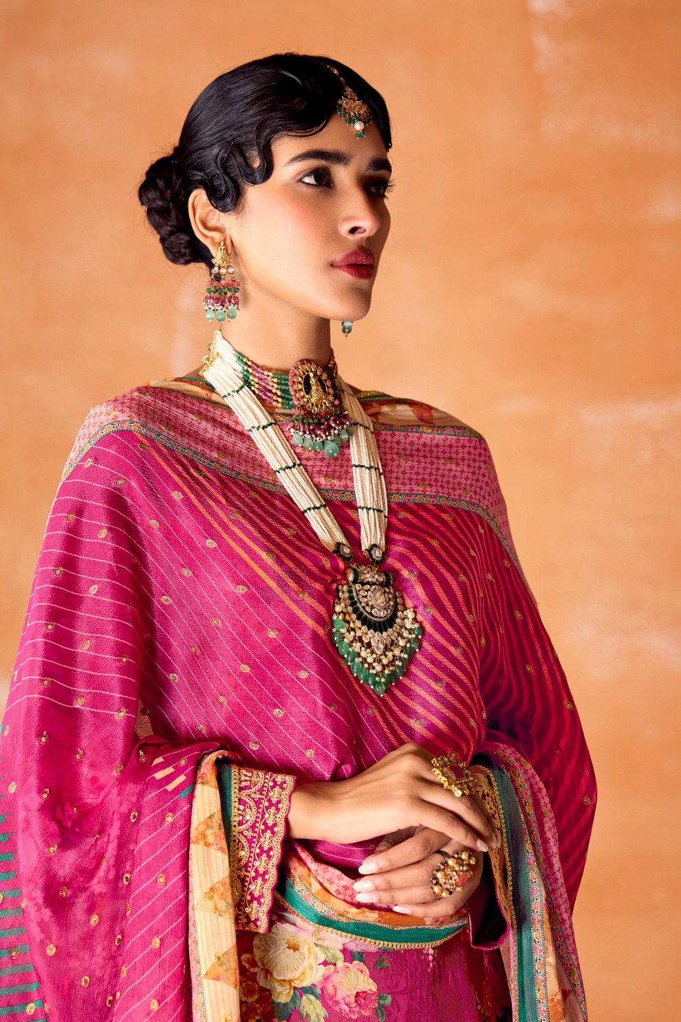 Pure Kanjivaram Salwar Suit with Digital Embroidered Borders