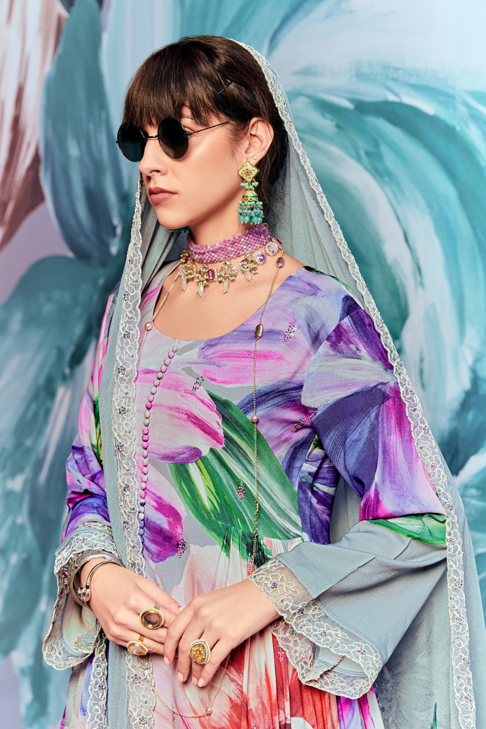 Pure Muslin Embroidered Salwar Suit with Pearl Cutwork Finish