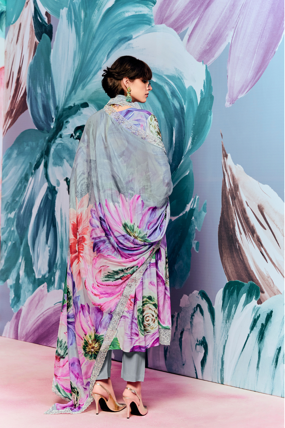 Pure Muslin Embroidered Salwar Suit with Pearl Cutwork Finish